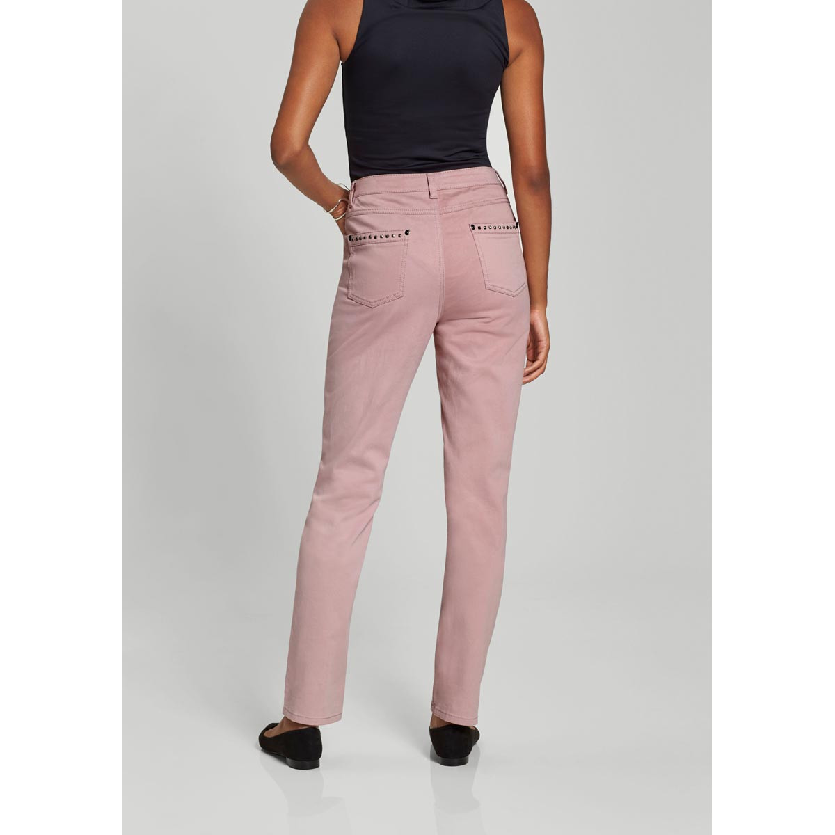Stretchtwill-Jeans m. Nieten rosé