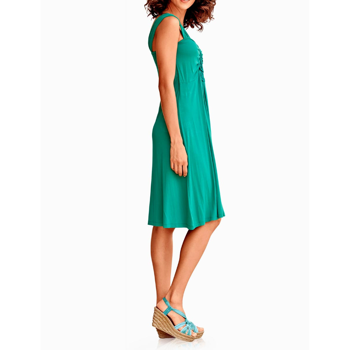 Jerseykleid m. Blumenrossette smaragd