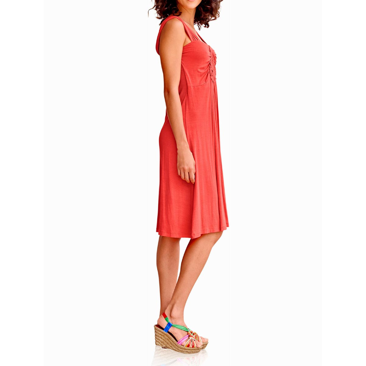 Jerseykleid m. Blumenrossette koralle
