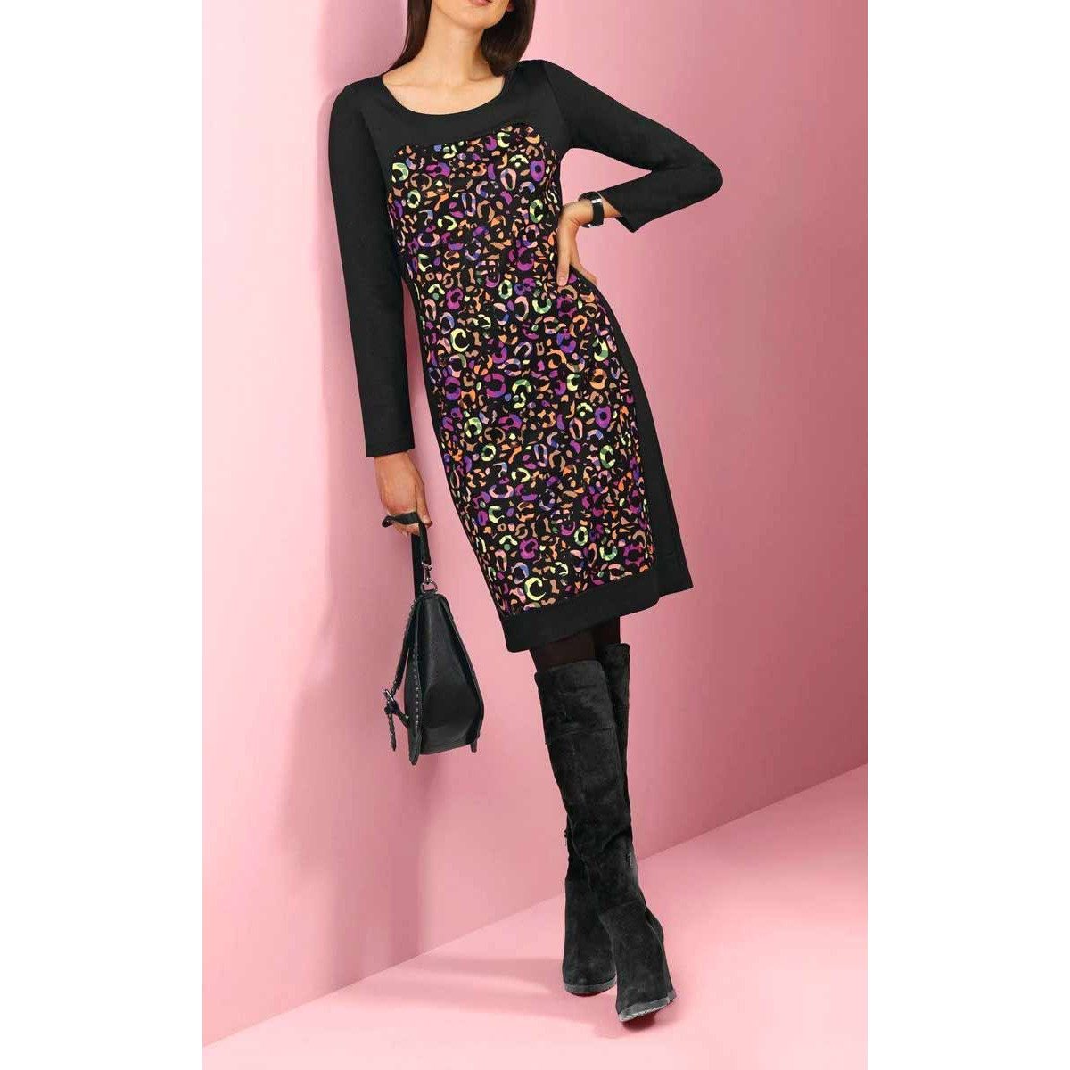 Designer-Druckkleid schwarz-bunt