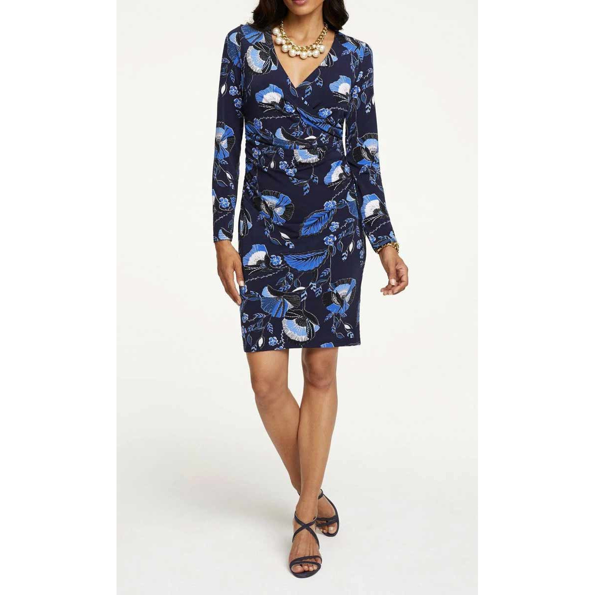 Designer-Druckkleid marine-blau