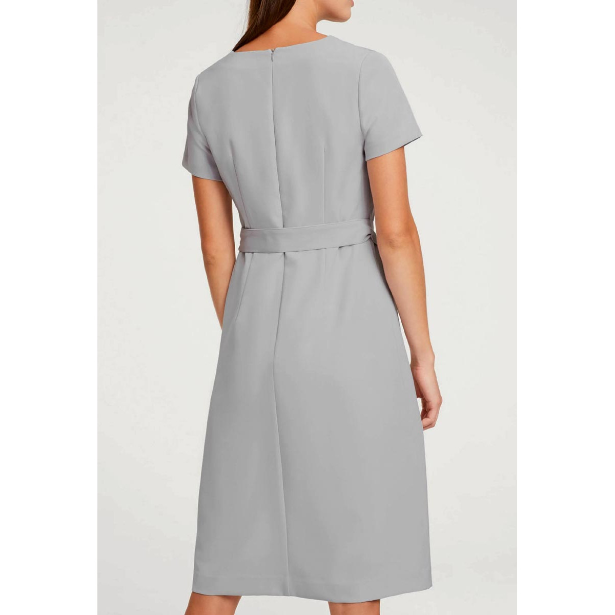 Designer-Kleid m. Gürtel steingrau-ecru
