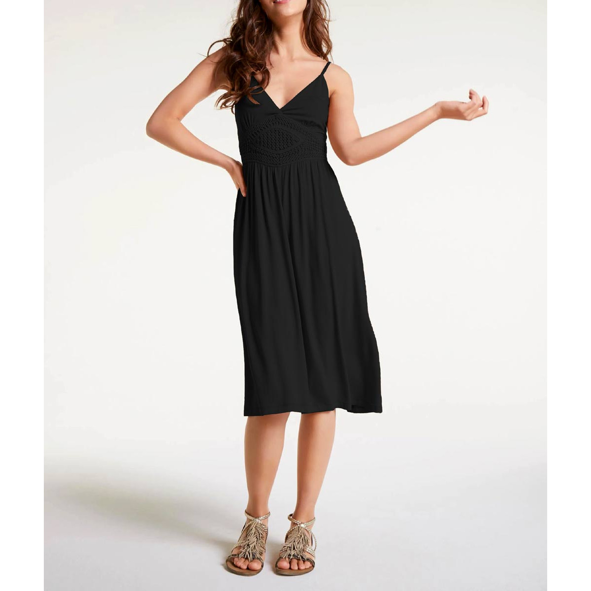 Designer-Jerseykleid m. Häkelspitze schwarz