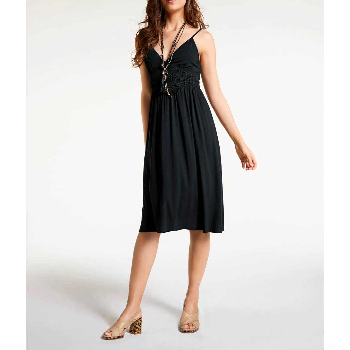 Designer-Jerseykleid m. Häkelspitze schwarz