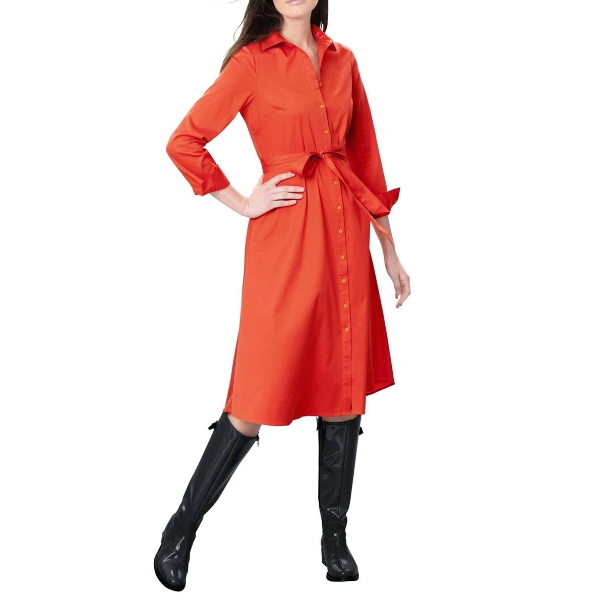 Designer-Hemdblusenkleid m. Gürtel orange