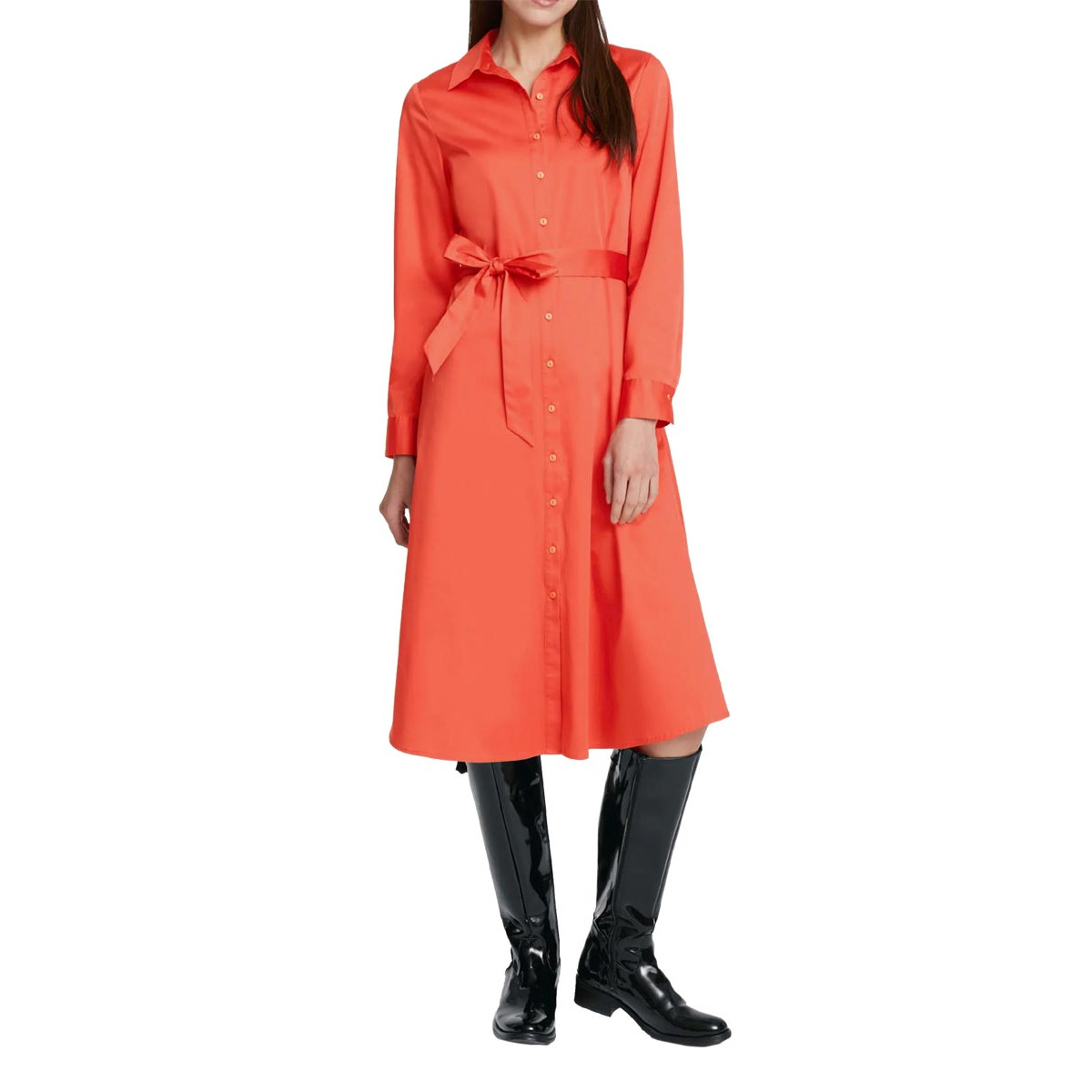 Designer-Hemdblusenkleid m. Gürtel orange