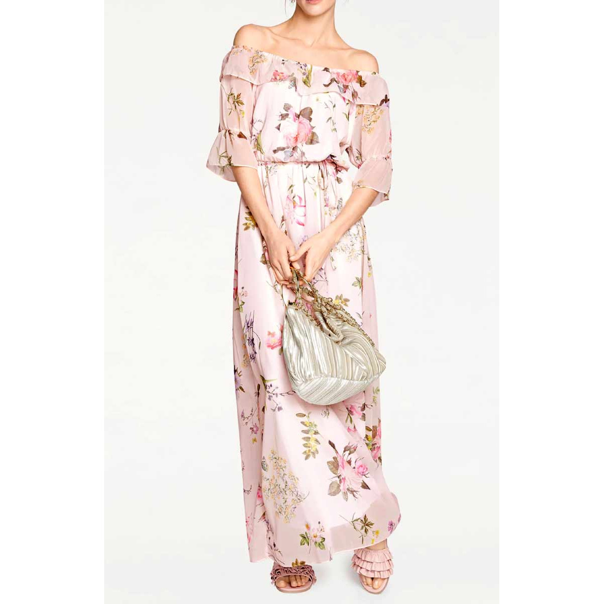 Designer-Maxikleid rosé-bunt