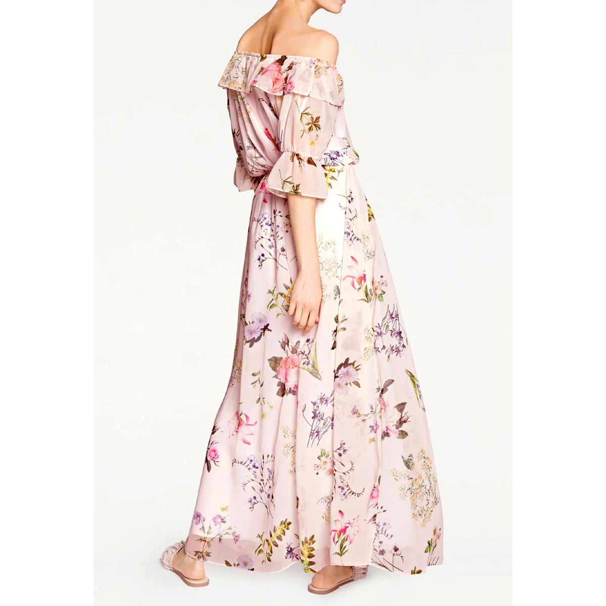 Designer-Maxikleid rosé-bunt