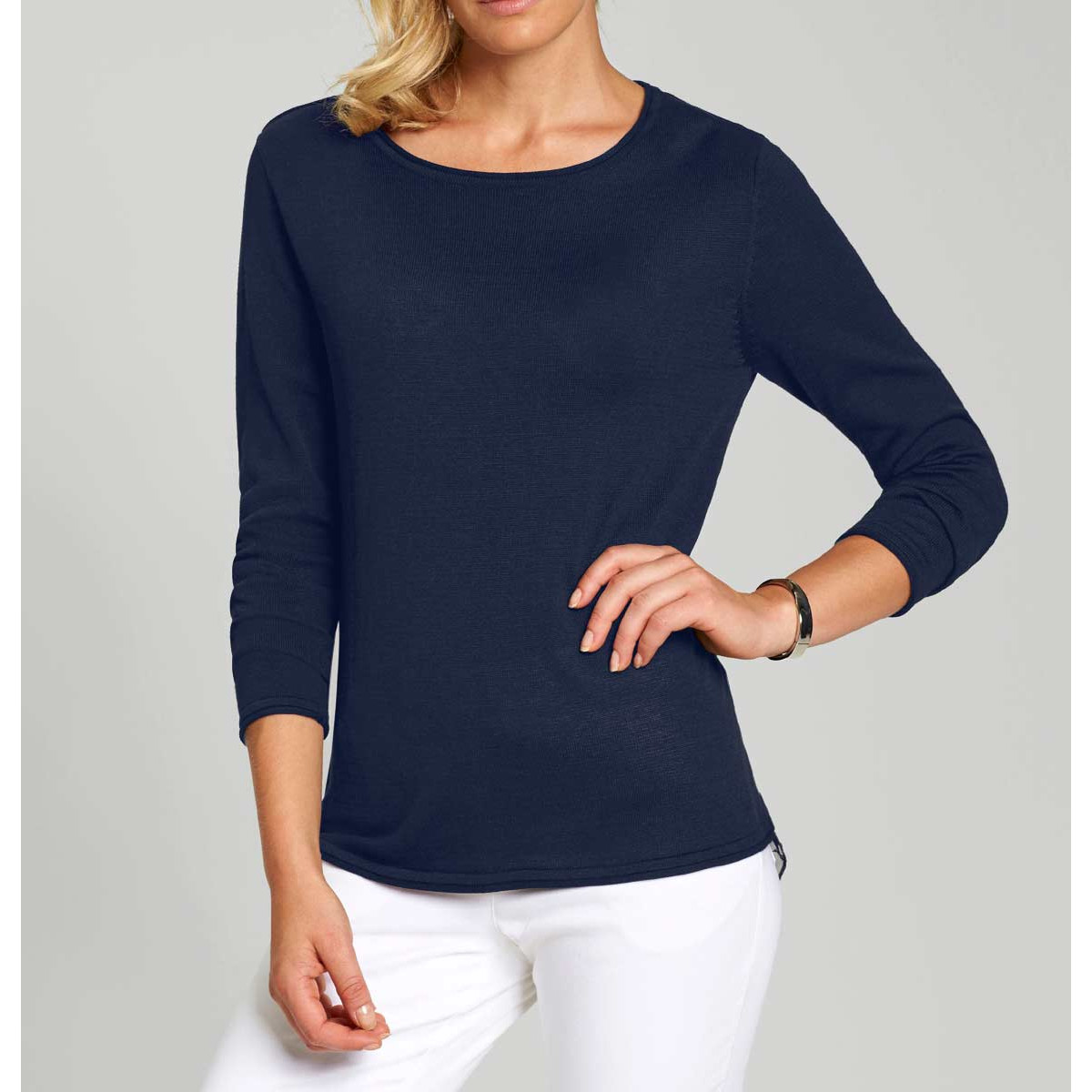 Pullover m.Spitzen-Rückenpartie marine