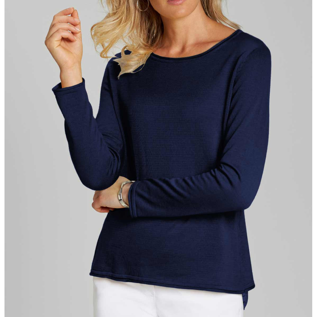 Pullover m.Spitzen-Rückenpartie marine