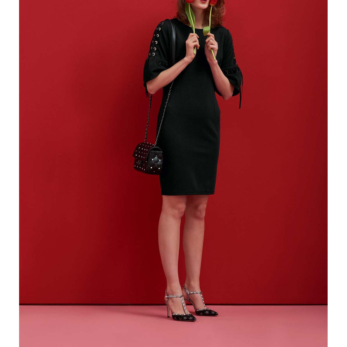 Designer-Kleid m. Schnürung schwarz
