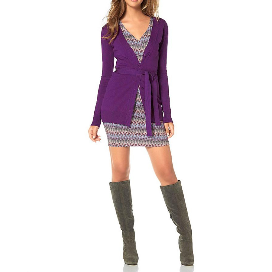 Marken-Strickjacke m. Schal lila-blau