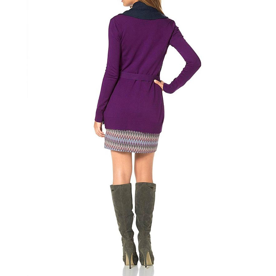 Marken-Strickjacke m. Schal lila-blau