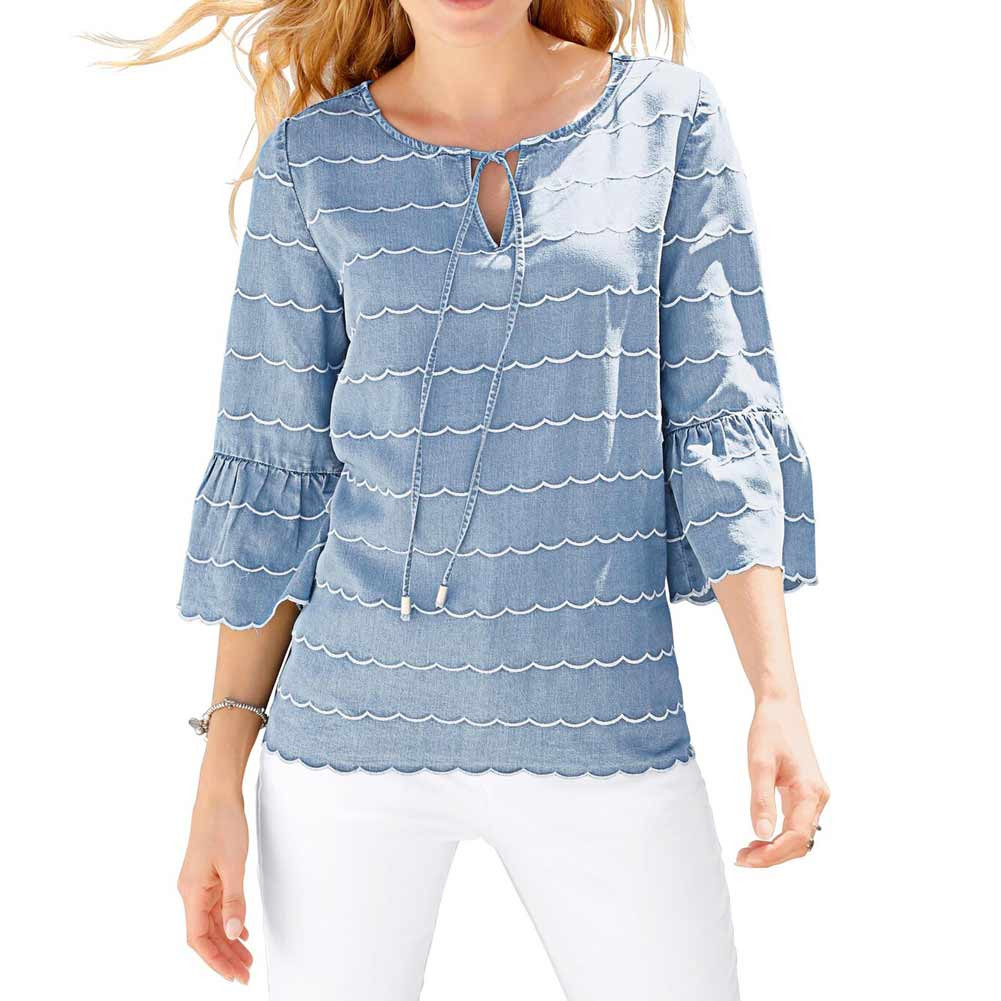 Stickereibluse jeansblau