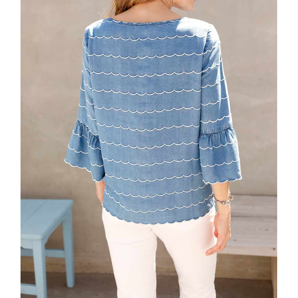Stickereibluse jeansblau