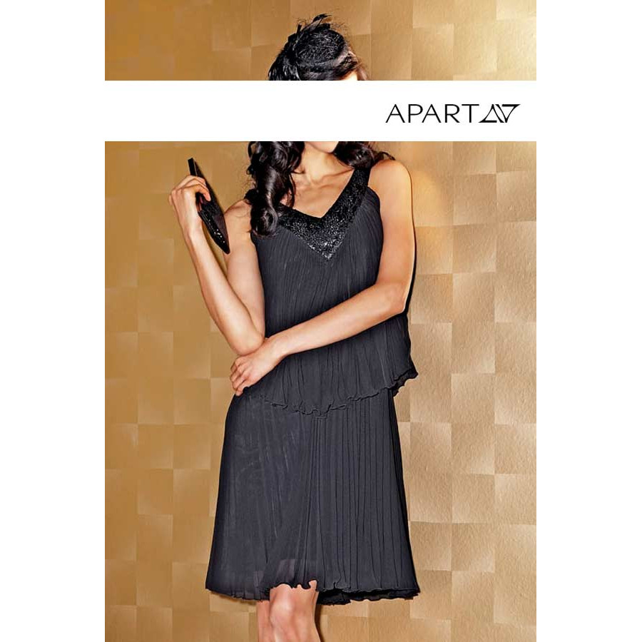 Chiffon-Plisseekleid m. Perlen schwarz