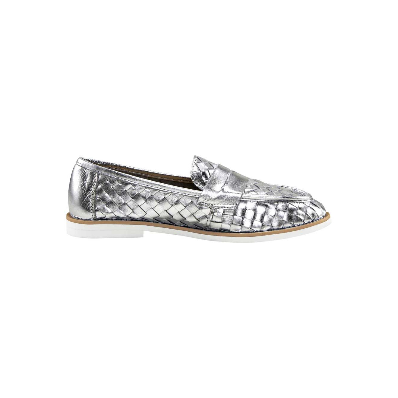 Marken-Lederslipper silberfarben