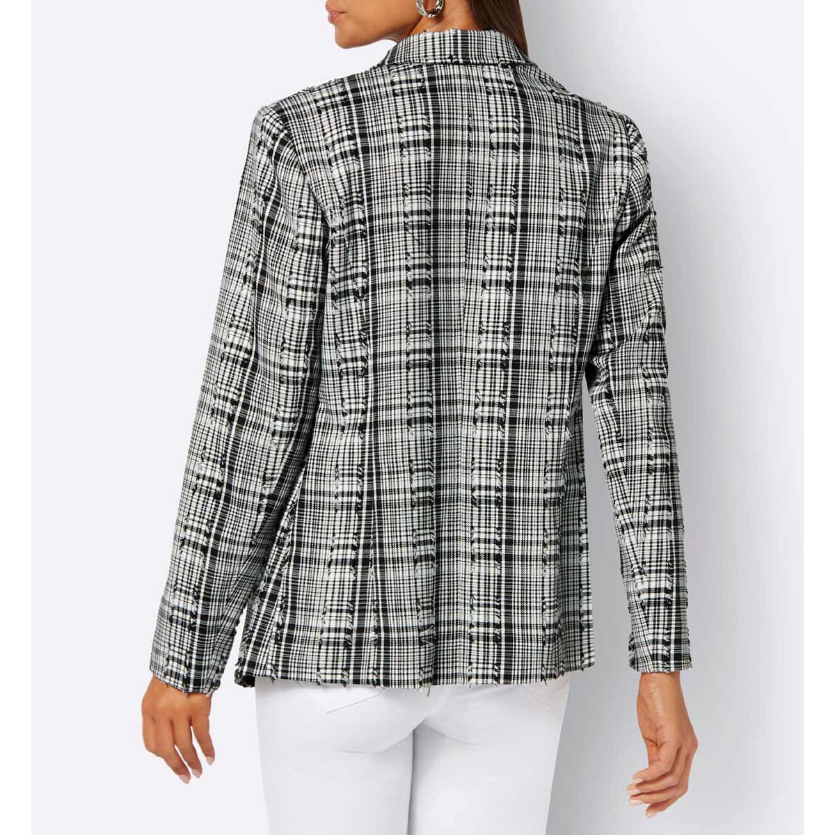Boucle-Blazer schwarz-weiß-kariert