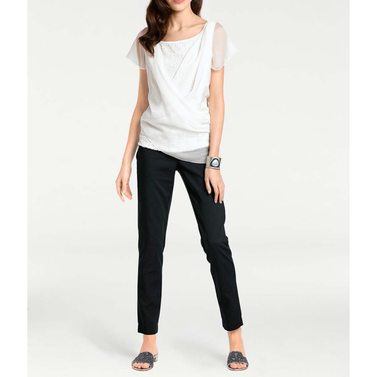 Designer-Shirt m. Pailletten weiß
