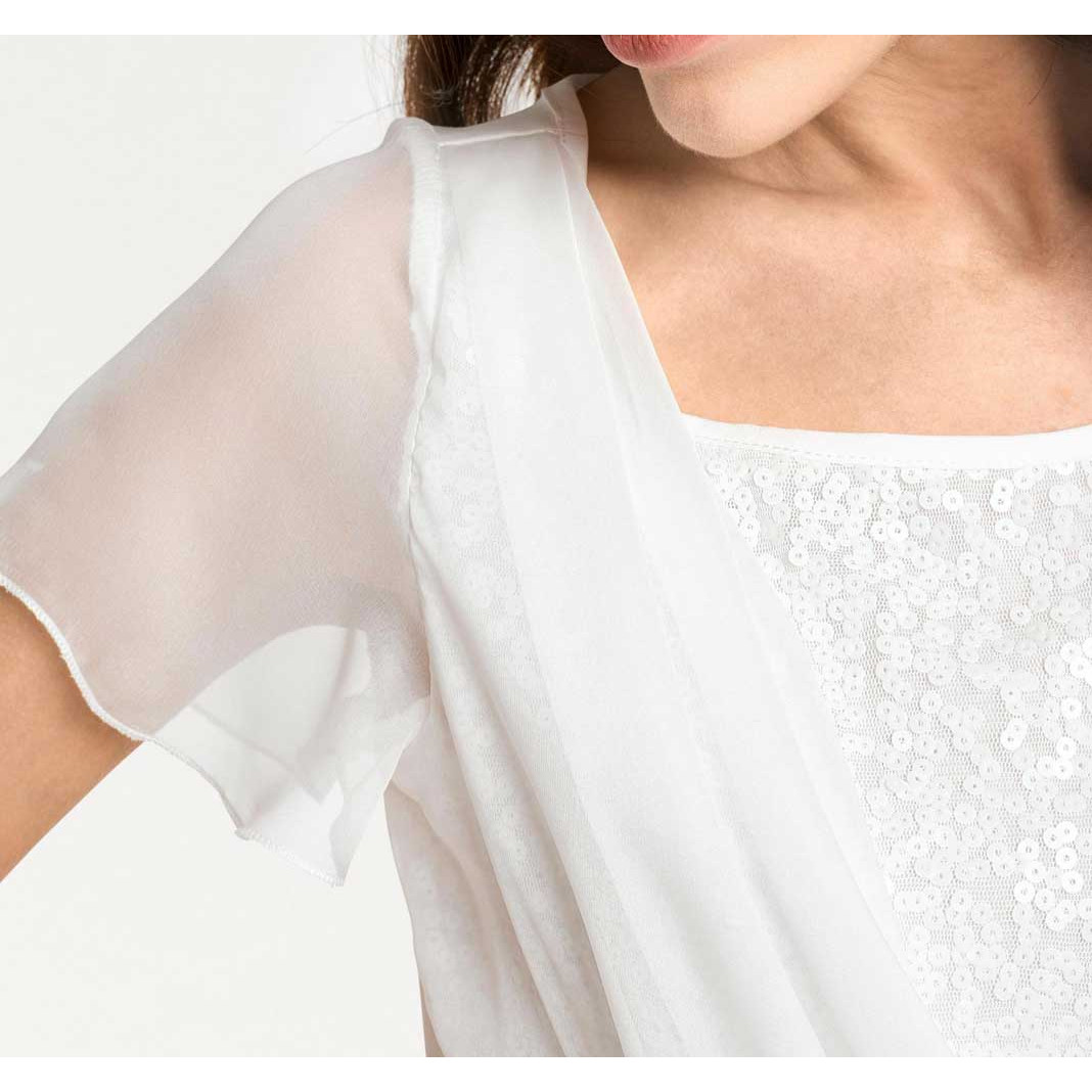 Designer-Shirt m. Pailletten weiß