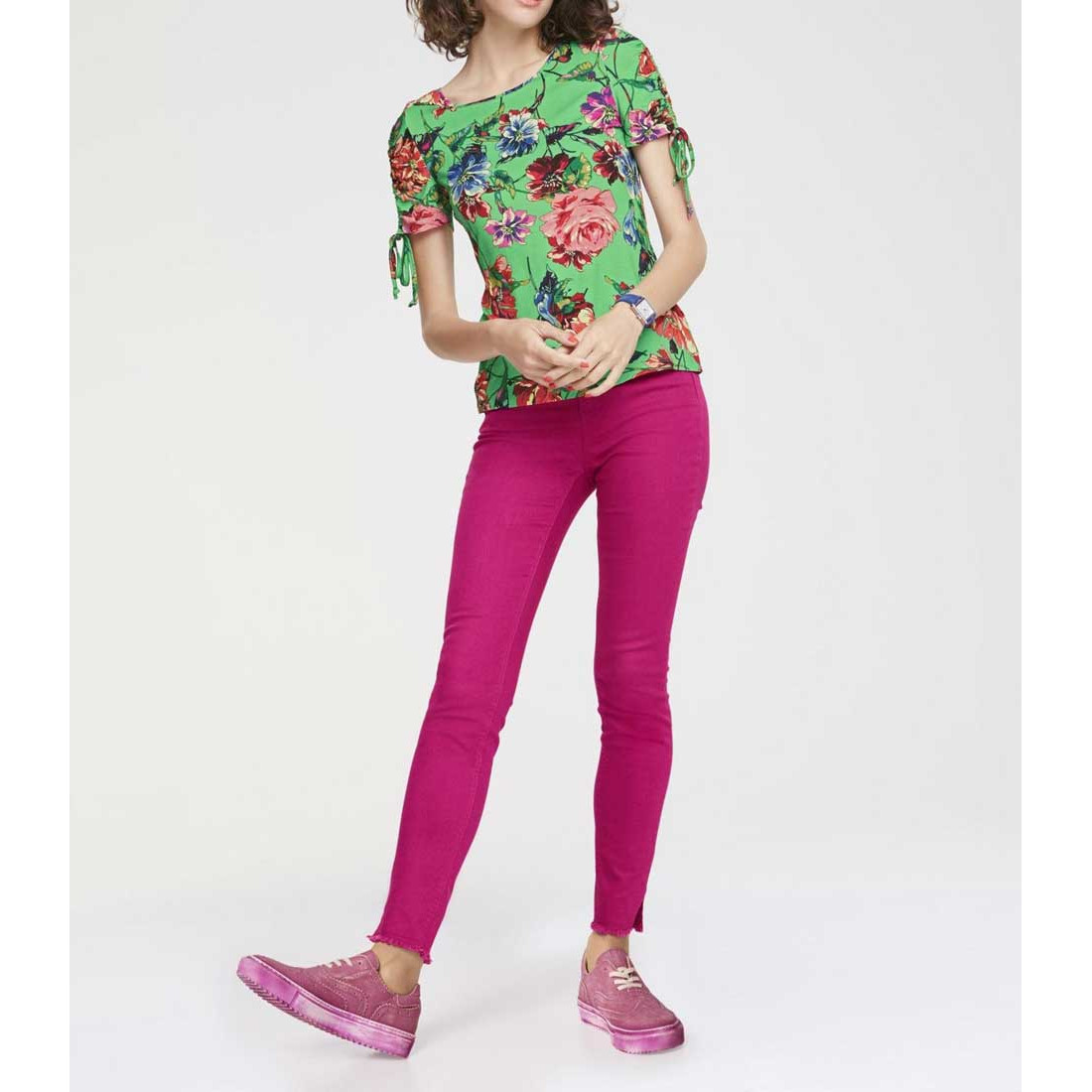 Designer-Druckshirt grün-bunt