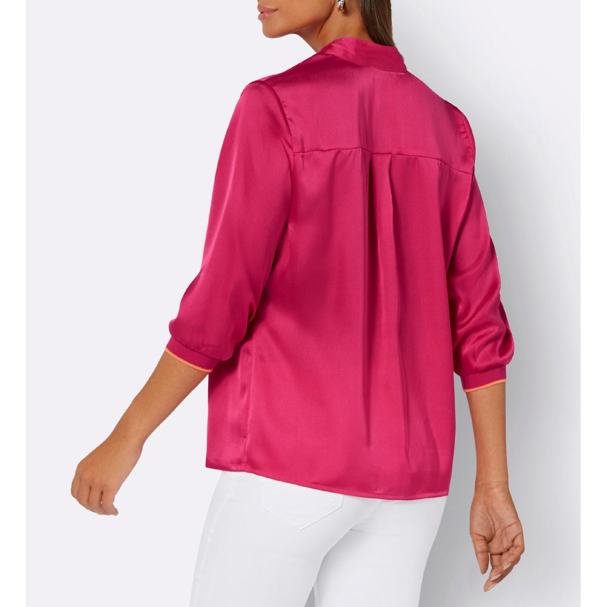 Satin-Bluse m.Stehkragen pink