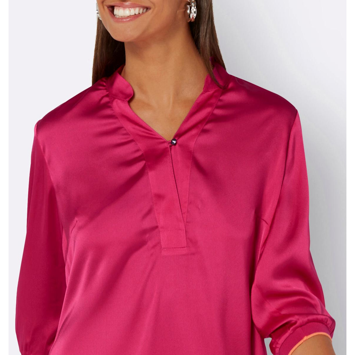 Satin-Bluse m.Stehkragen pink