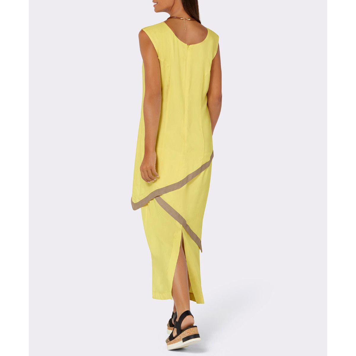 Lagenlook-Kleid m. Kontraststreifen am Saum zitrone