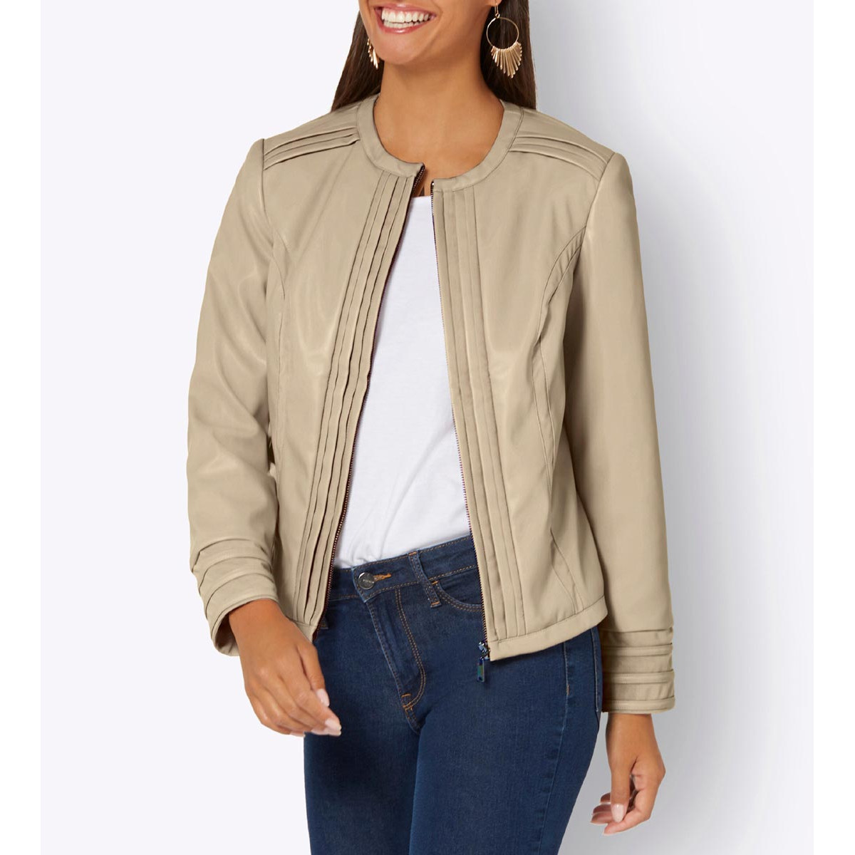 Lederimitat-Jacke m. Mesheinsatz beige
