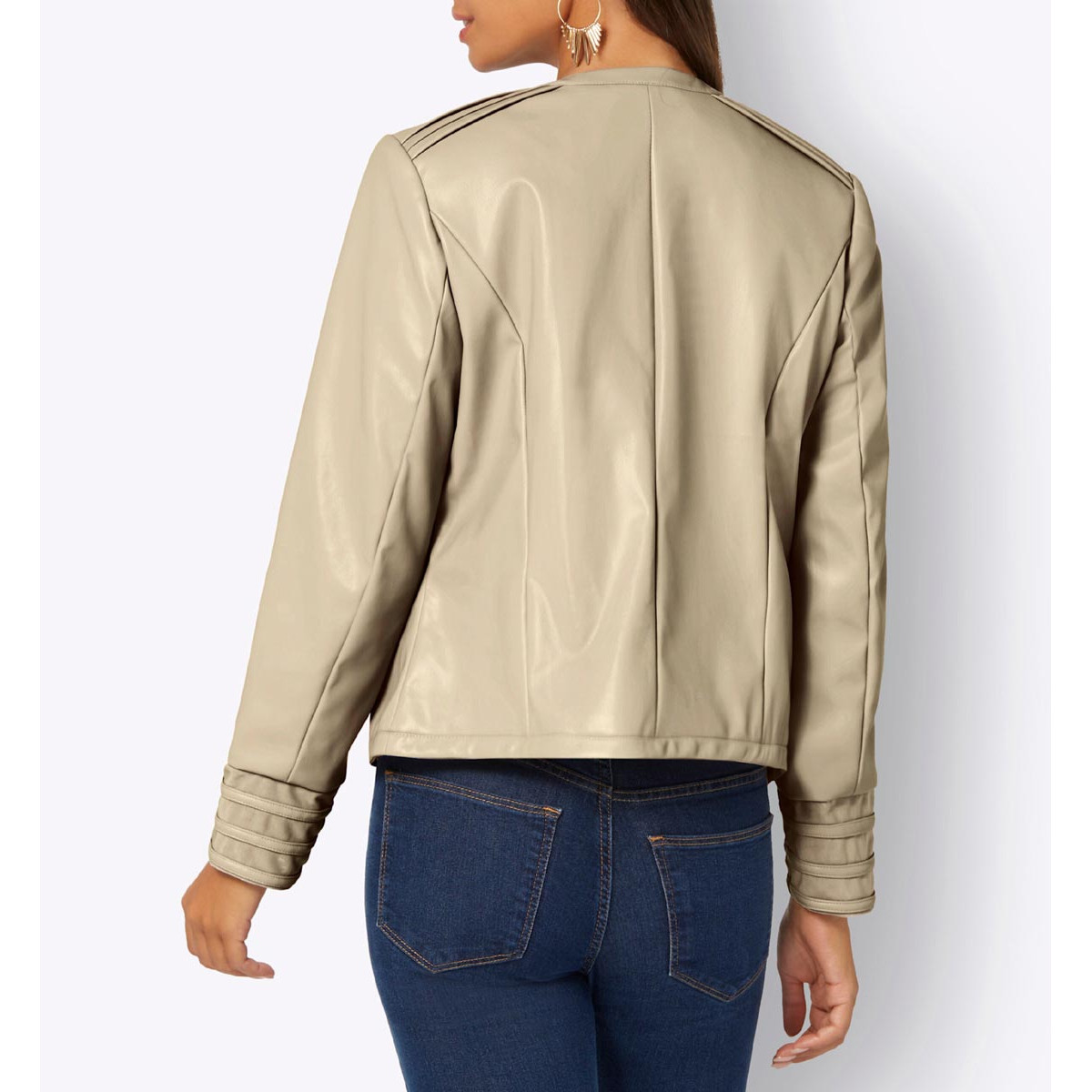 Lederimitat-Jacke m. Mesheinsatz beige