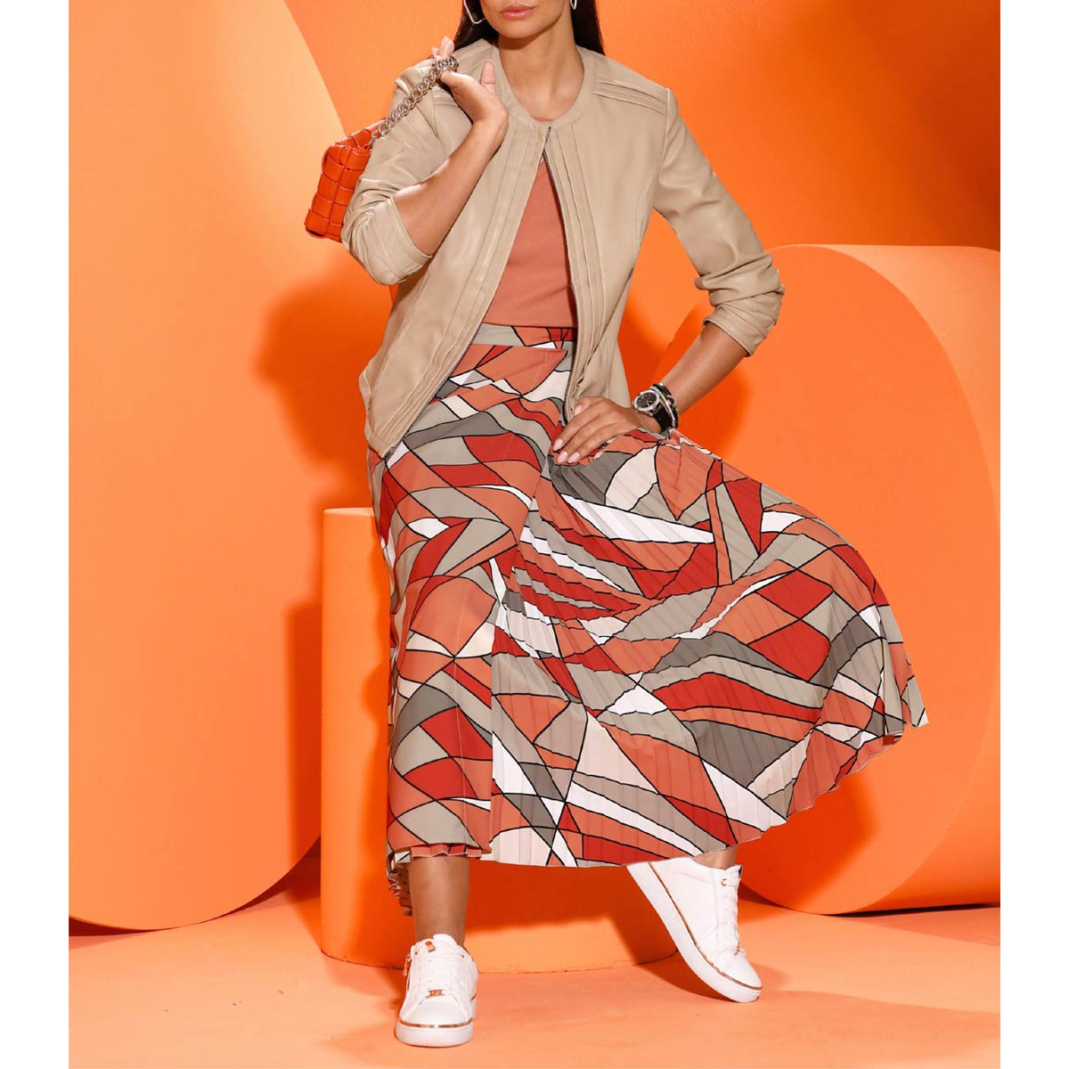 Lederimitat-Jacke m. Mesheinsatz beige