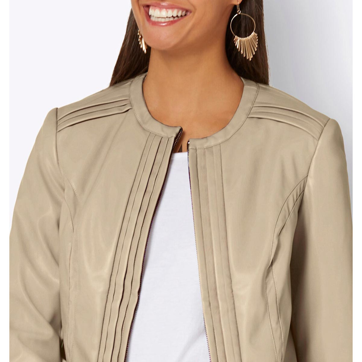 Lederimitat-Jacke m. Mesheinsatz beige