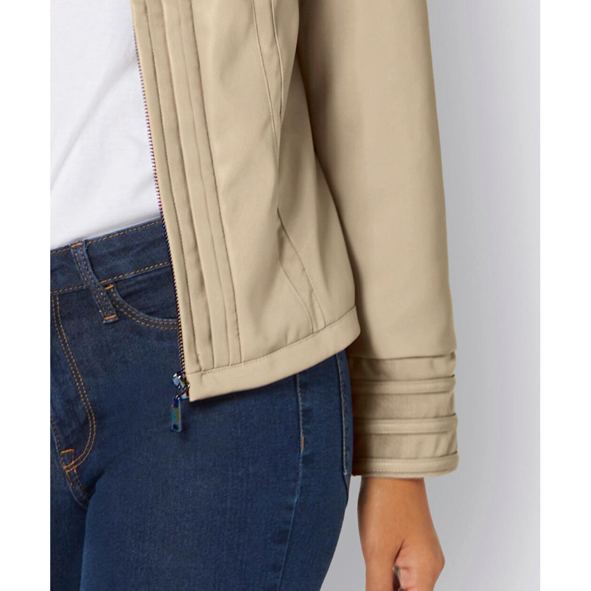 Lederimitat-Jacke m. Mesheinsatz beige