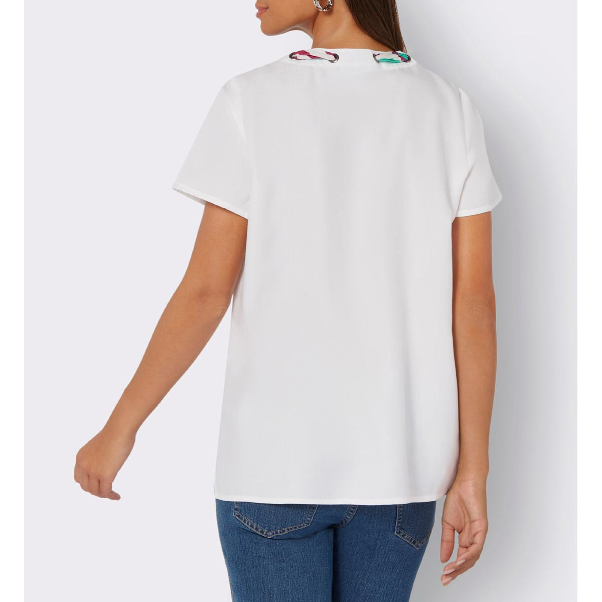Bluse m. abnehmbare Stoffband weiß