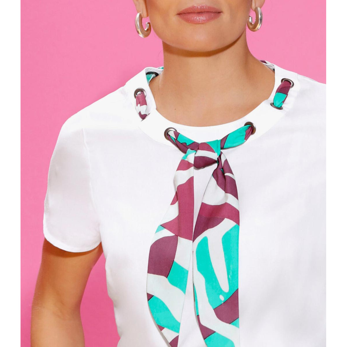 Bluse m. abnehmbare Stoffband weiß