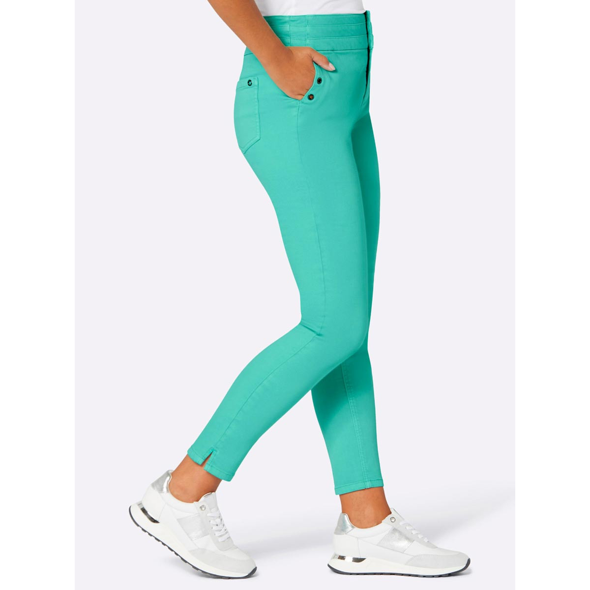 Stretchhose m. schmückenden Ösen blaugrün