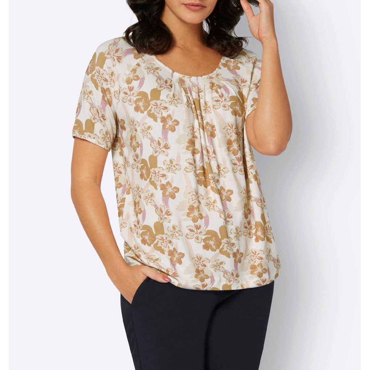 Druckshirt m. Falten champagner-rosenholz