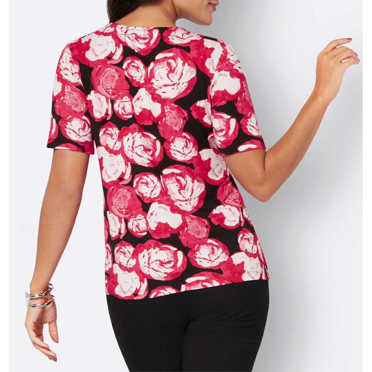Srirt m.Cut-out-Detail und Zierperlen schwarz-pink
