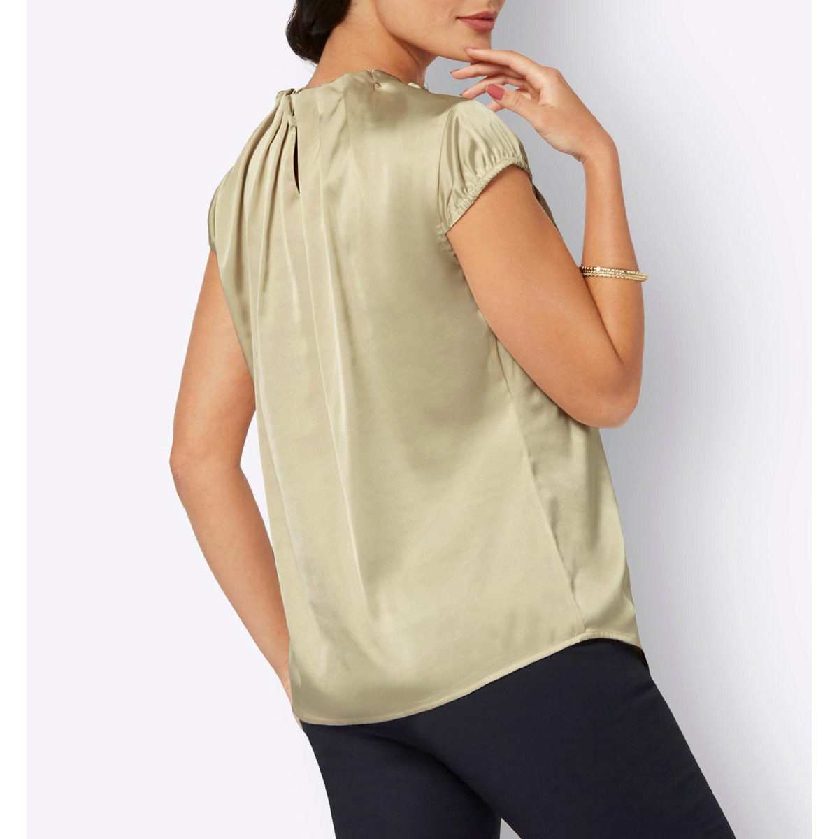 Satin-Bluse m. Falten sand