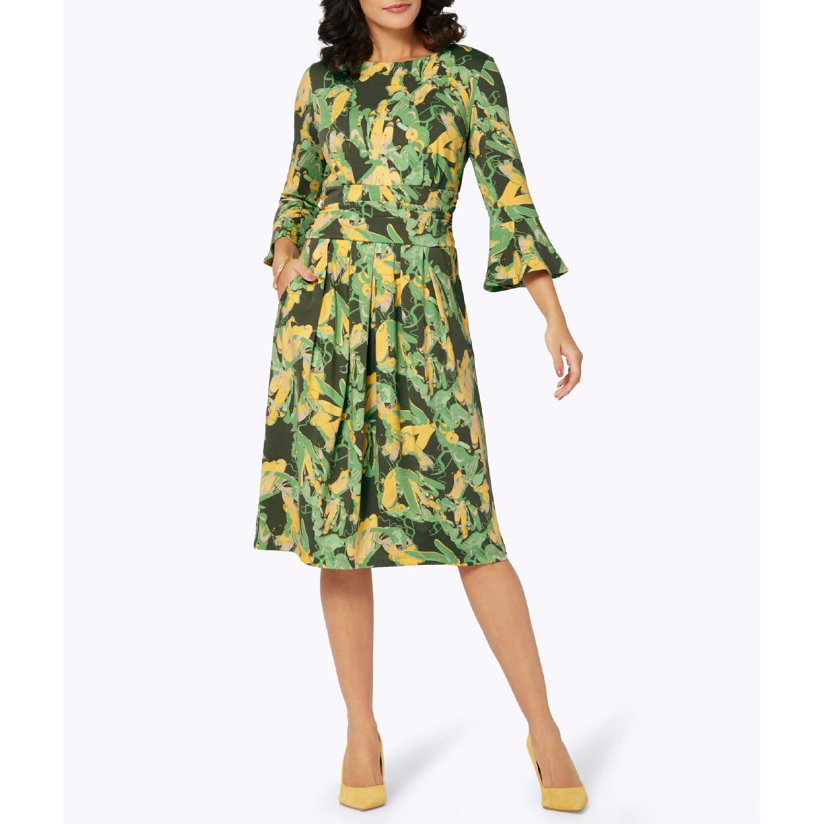 Jersey-Druckkleid m. 3/4-Ärmeln sand-apfel