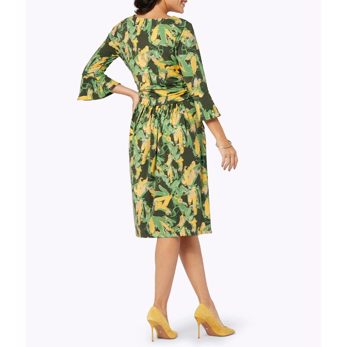 Jersey-Druckkleid m. 3/4-Ärmeln sand-apfel