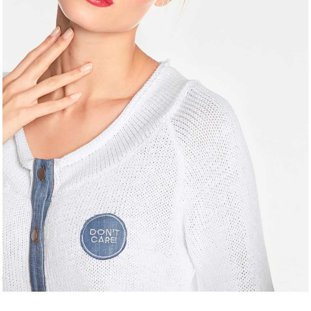 Strickjacke m. Denim weiß-blau