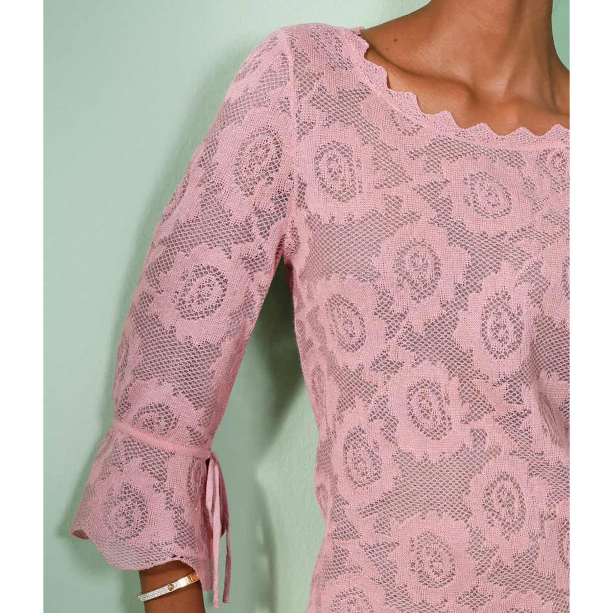 Ajourpullover mit geboten Abschlüssen hortensie