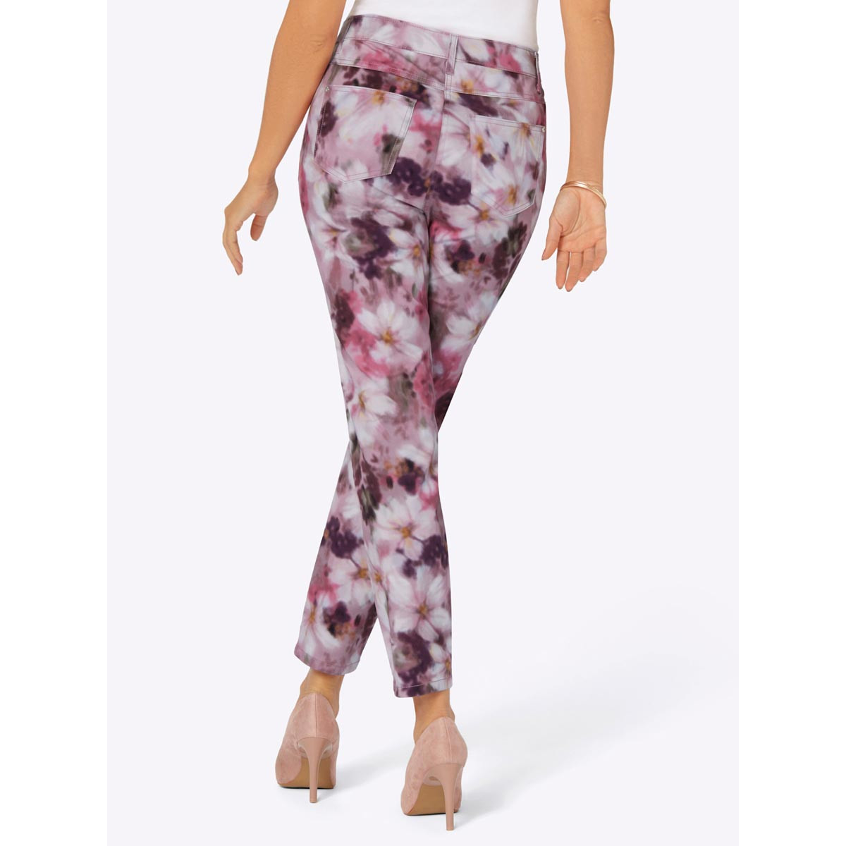 4-Pocket-Style-Jeans mauve-weiß-bedruckt