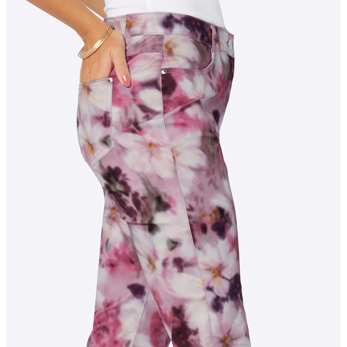 4-Pocket-Style-Jeans mauve-weiß-bedruckt