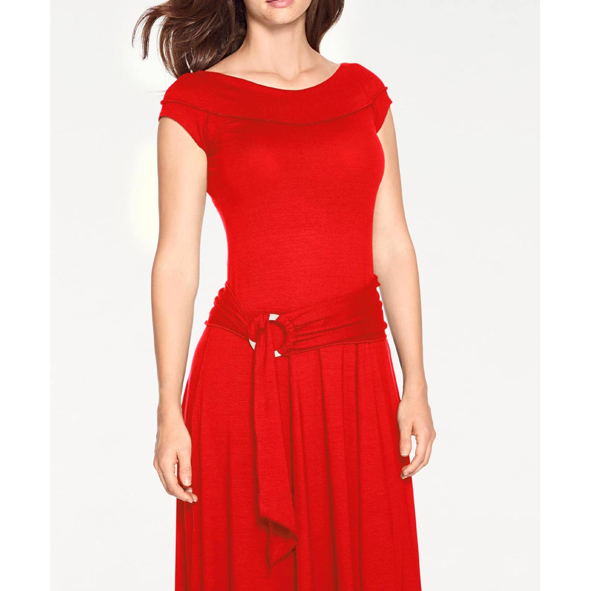 Designer-Jersey-Maxikleid m.Gürtel rot