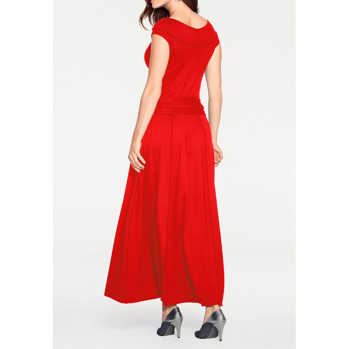Designer-Jersey-Maxikleid m.Gürtel rot