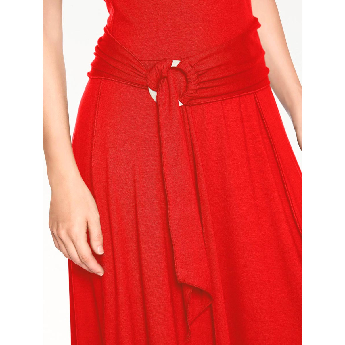 Designer-Jersey-Maxikleid m.Gürtel rot