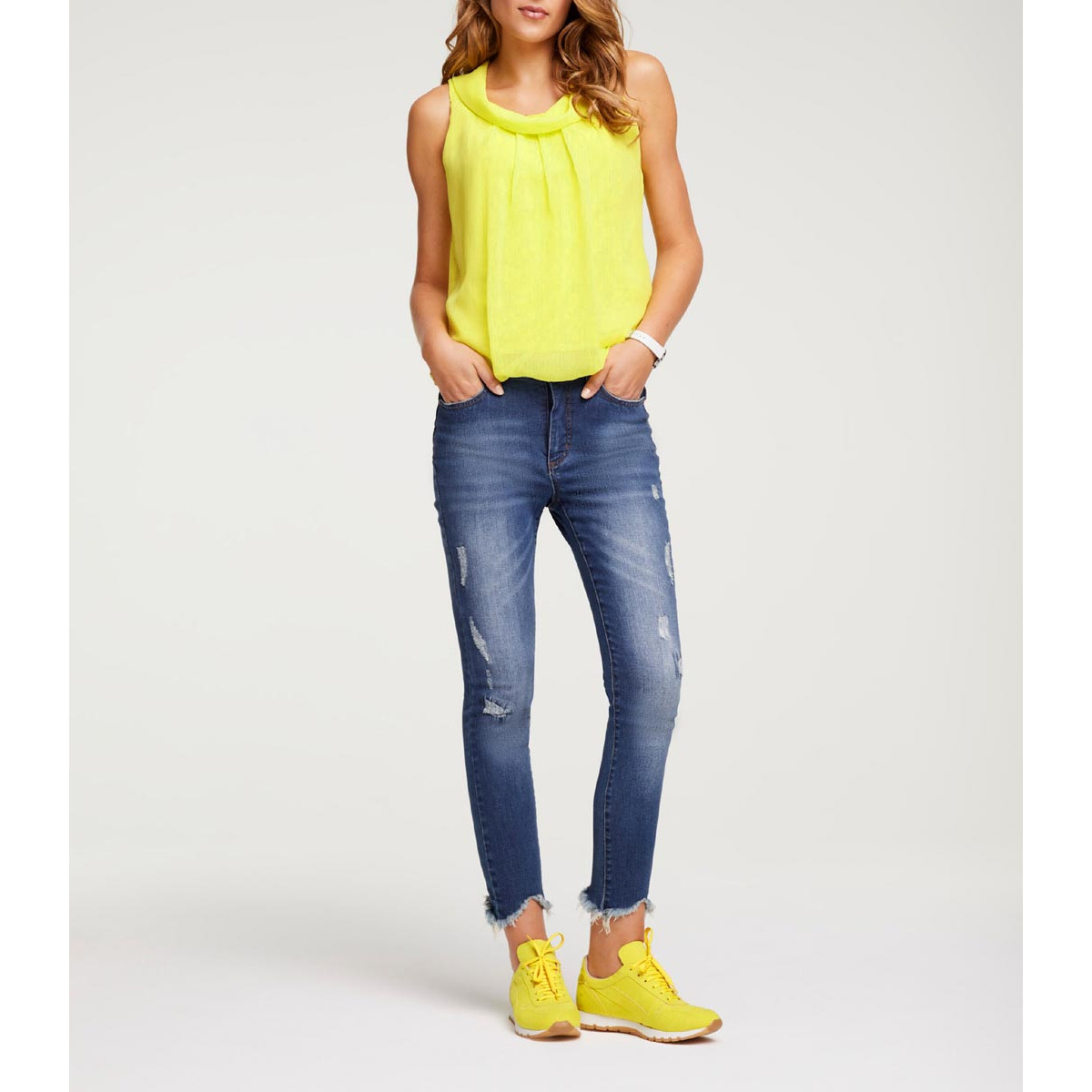 Designer-Chiffon-Blusentop neongelb