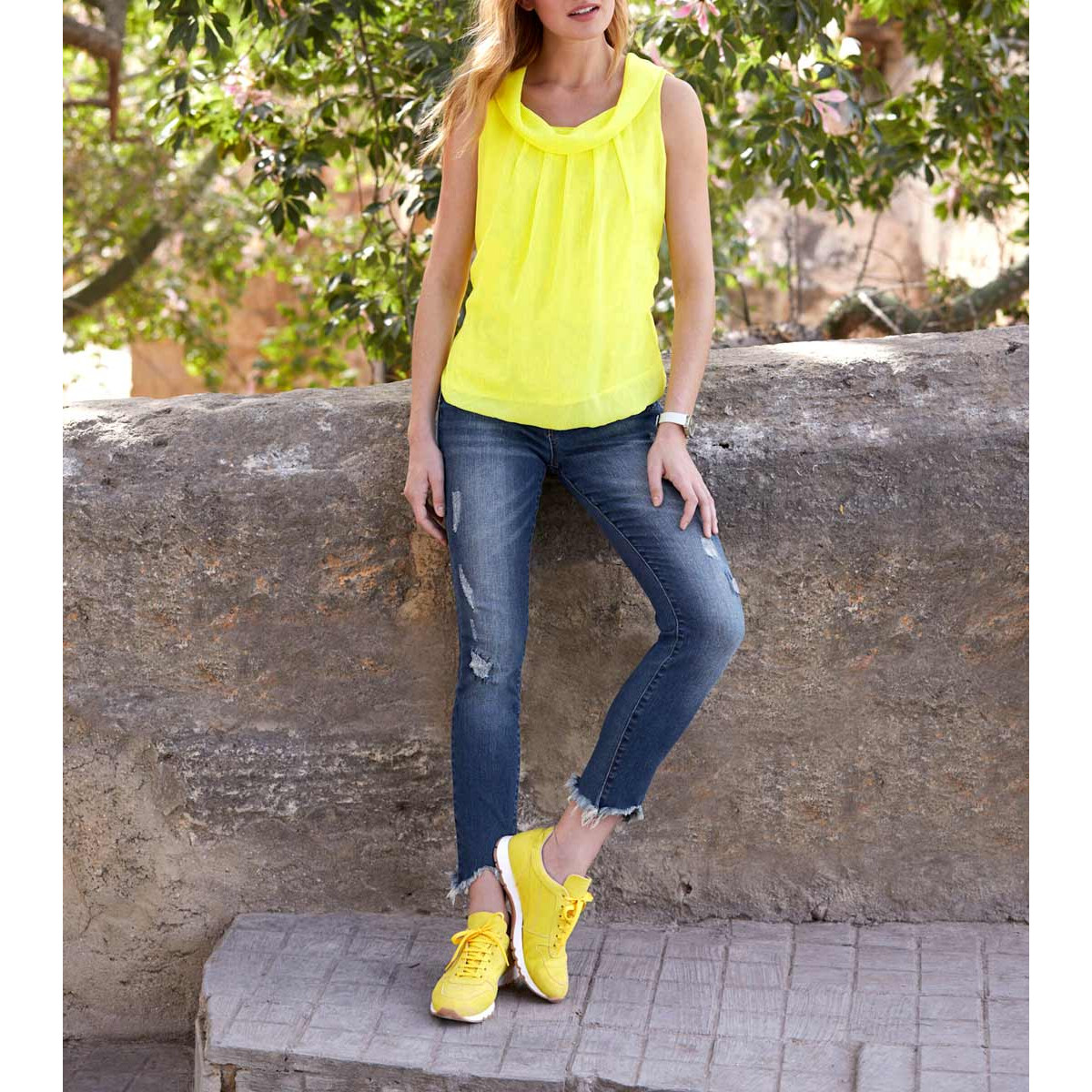 Designer-Chiffon-Blusentop neongelb